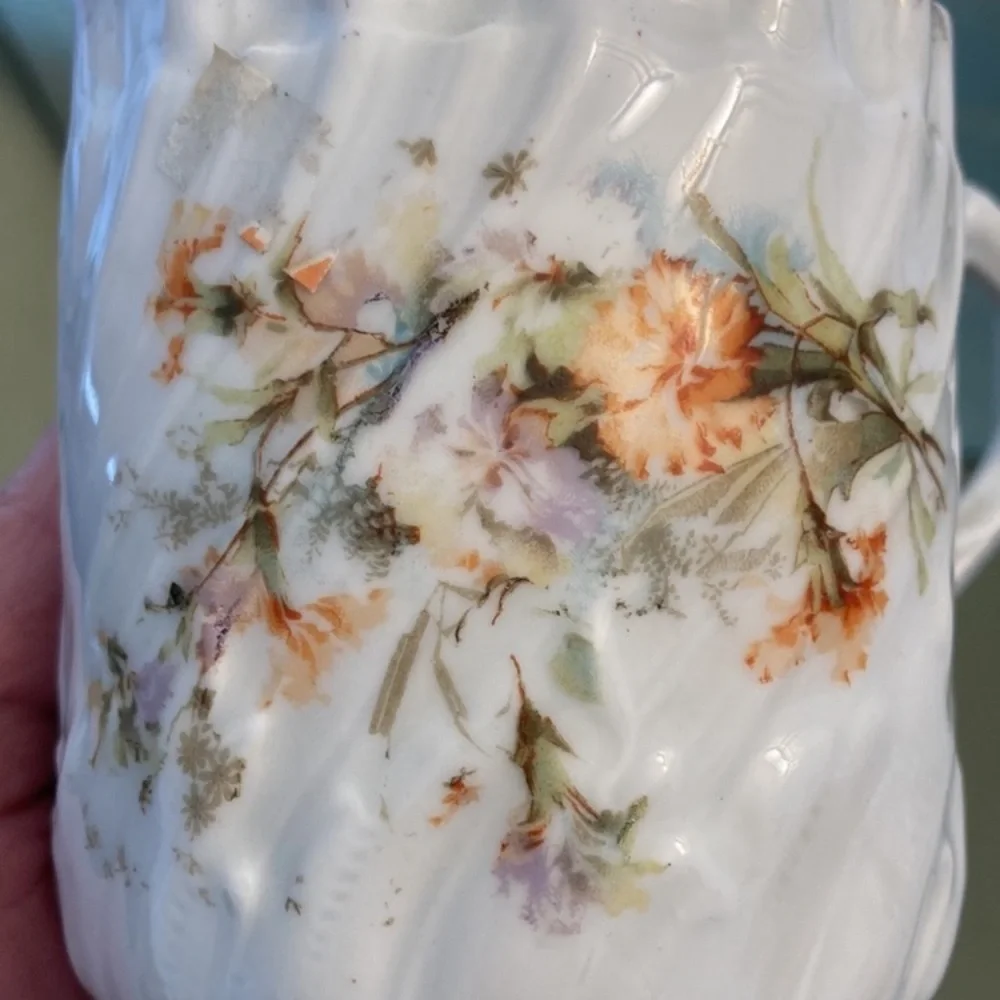 Antique shaving mug, porcelain, floral, Victorian